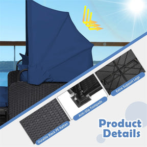 Hand-Woven Rattan Patio Daybed with Retractable Canopy & Side Tables, Outdoor Double Conversation Sunbed