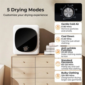1.5 cu.ft Portable Clothes Dryer, 800W Electric Compact Vented Tumble Dryer with Stainless Steel Tub & 5 Modes for Apartment, Dorm & RV