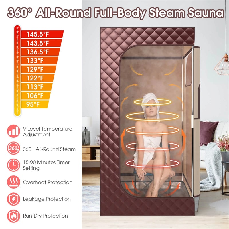 Portable Steam Sauna Personal Home Sauna Tent w/3L Steam Generator, Foldable Chair, Full-Size Indoor Steam Room for Home Spa