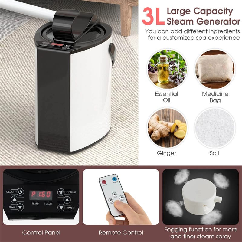 Portable Steam Sauna Personal Home Sauna Tent w/3L Steam Generator, Foldable Chair, Full-Size Indoor Steam Room for Home Spa