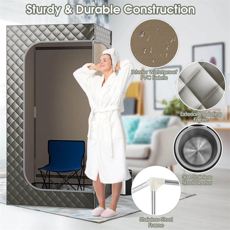 Portable Steam Sauna Personal Home Sauna Tent w/3L Steam Generator, Foldable Chair, Full-Size Indoor Steam Room for Home Spa