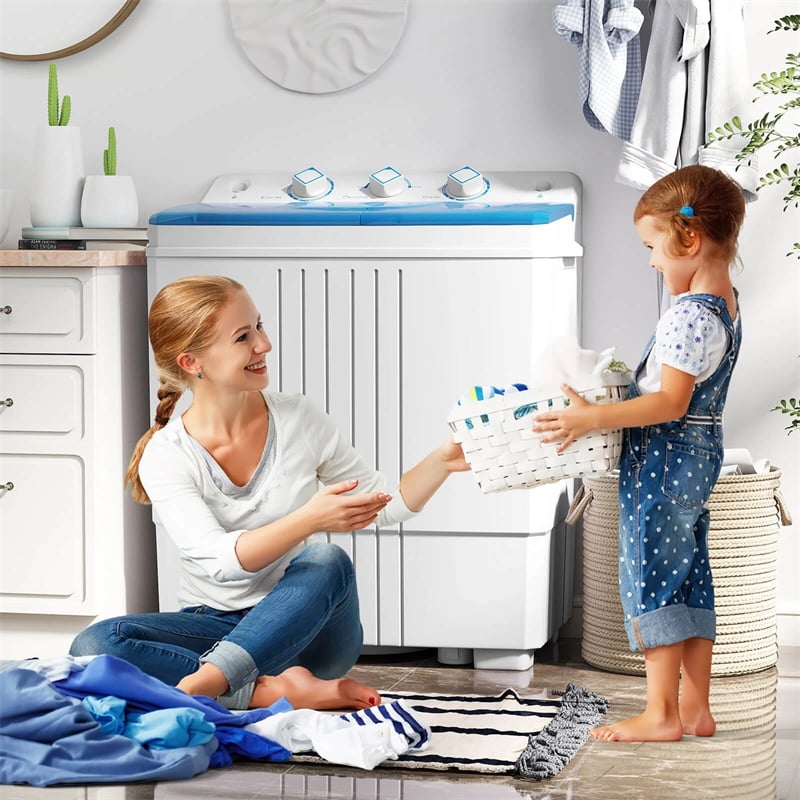 Portable Washing Machine, 2-in-1 Twin Tub Washer Spin Dryer Combo with Built-in Drain Pump, 20LB Capacity & Compact for Apartment, Dorm & RV