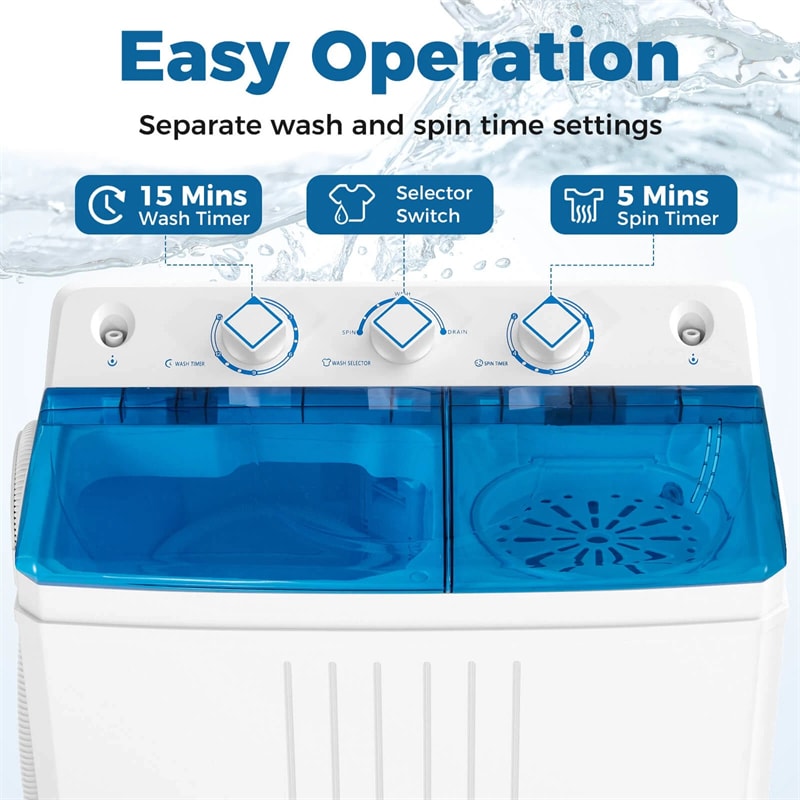 Portable Washing Machine, 2-in-1 Twin Tub Washer Spin Dryer Combo with Built-in Drain Pump, 20LB Capacity & Compact for Apartment, Dorm & RV