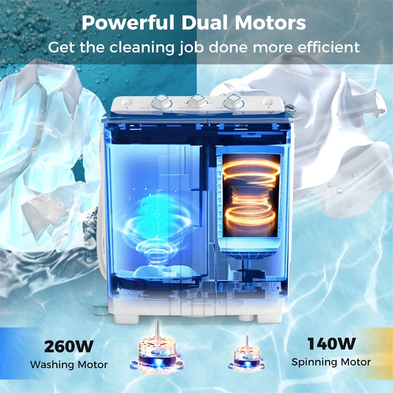 Portable Washing Machine, 2-in-1 Twin Tub Washer Spin Dryer Combo with Built-in Drain Pump, 20LB Capacity & Compact for Apartment, Dorm & RV