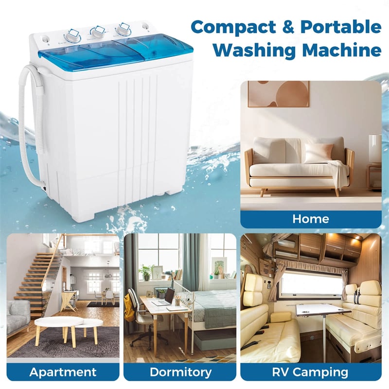 Portable Washing Machine, 2-in-1 Twin Tub Washer Spin Dryer Combo with Built-in Drain Pump, 20LB Capacity & Compact for Apartment, Dorm & RV