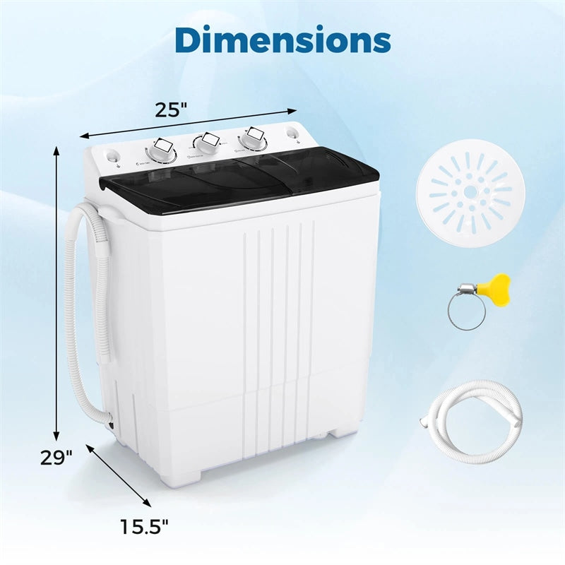 Portable Washing Machine, 2-in-1 Twin Tub Washer Spin Dryer Combo with Built-in Drain Pump, 20LB Capacity & Compact for Apartment, Dorm & RV