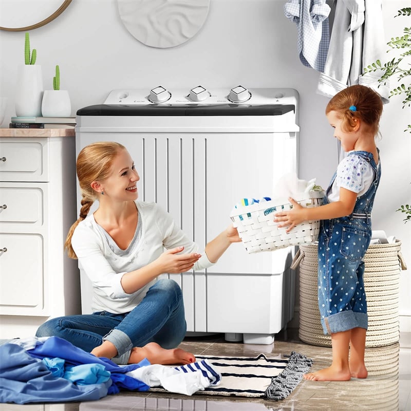 Portable Washing Machine, 2-in-1 Twin Tub Washer Spin Dryer Combo with Built-in Drain Pump, 20LB Capacity & Compact for Apartment, Dorm & RV