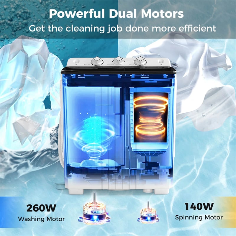 Portable Washing Machine, 2-in-1 Twin Tub Washer Spin Dryer Combo with Built-in Drain Pump, 20LB Capacity & Compact for Apartment, Dorm & RV