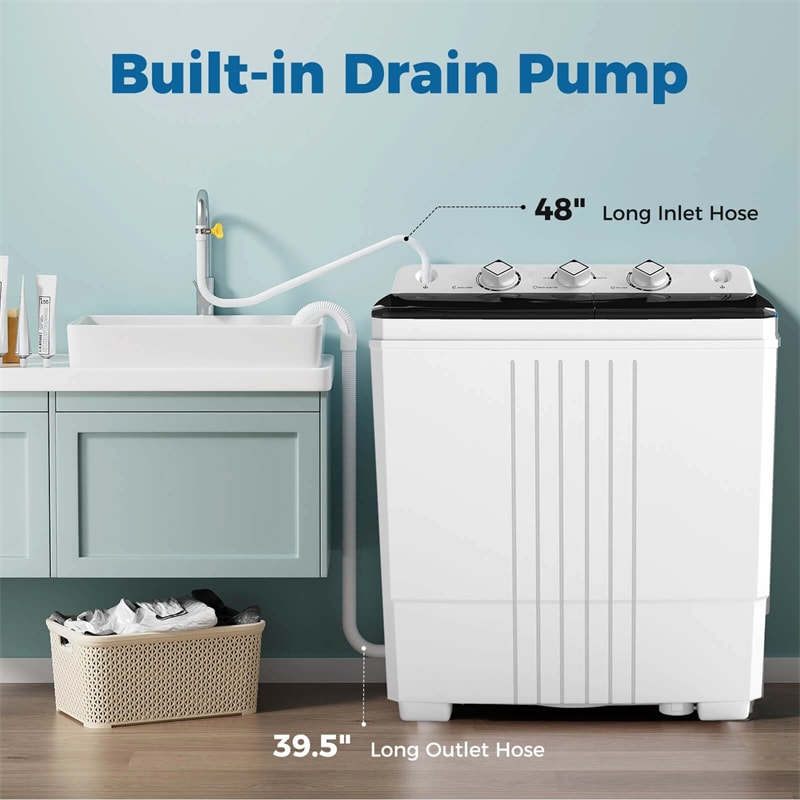 Portable Washing Machine, 2-in-1 Twin Tub Washer Spin Dryer Combo with Built-in Drain Pump, 20LB Capacity & Compact for Apartment, Dorm & RV