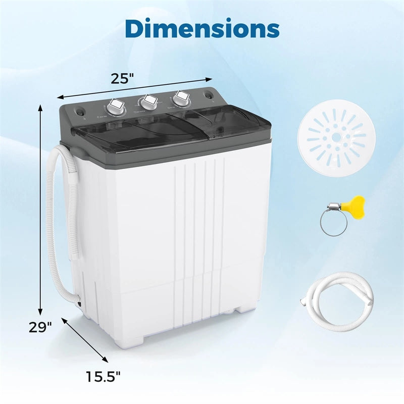 Portable Washing Machine, 2-in-1 Twin Tub Washer Spin Dryer Combo with Built-in Drain Pump, 20LB Capacity & Compact for Apartment, Dorm & RV