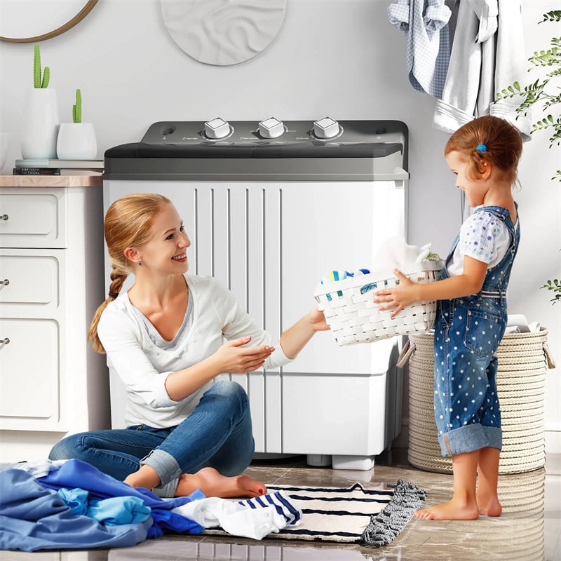 Portable Washing Machine, 2-in-1 Twin Tub Washer Spin Dryer Combo with Built-in Drain Pump, 20LB Capacity & Compact for Apartment, Dorm & RV