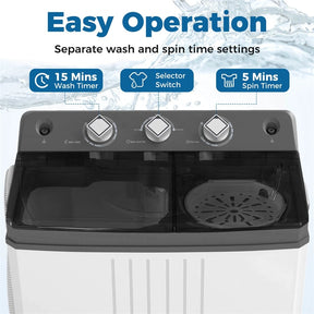 Portable Washing Machine, 2-in-1 Twin Tub Washer Spin Dryer Combo with Built-in Drain Pump, 20LB Capacity & Compact for Apartment, Dorm & RV