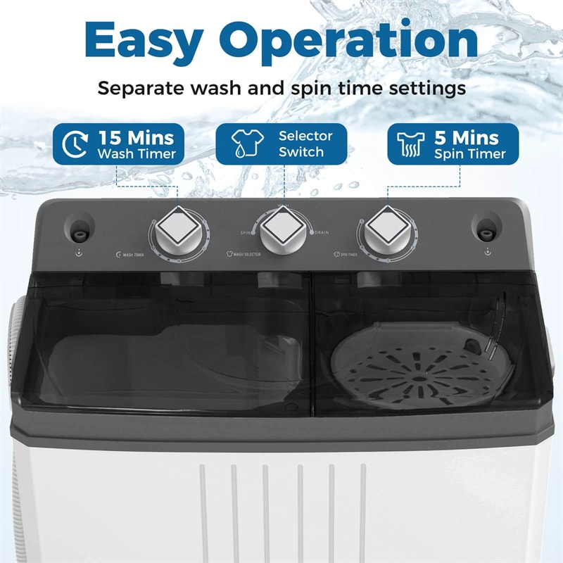 Portable Washing Machine, 2-in-1 Twin Tub Washer Spin Dryer Combo with Built-in Drain Pump, 20LB Capacity & Compact for Apartment, Dorm & RV