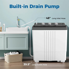 Portable Washing Machine, 2-in-1 Twin Tub Washer Spin Dryer Combo with Built-in Drain Pump, 20LB Capacity & Compact for Apartment, Dorm & RV