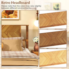 Twin/Full/Queen Size Acacia Wood Platform Bed Frame with Headboard, Mid-Century Modern Bed Frame w/Wooden Slats Support & Under-Bed Space
