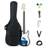 46" Right-handed Electric Bass Guitar, 4 Strings Full Size Bass Kit with Double Pickups, Open-gear Tuning, Gig Bag, Strap & Cable for Beginners