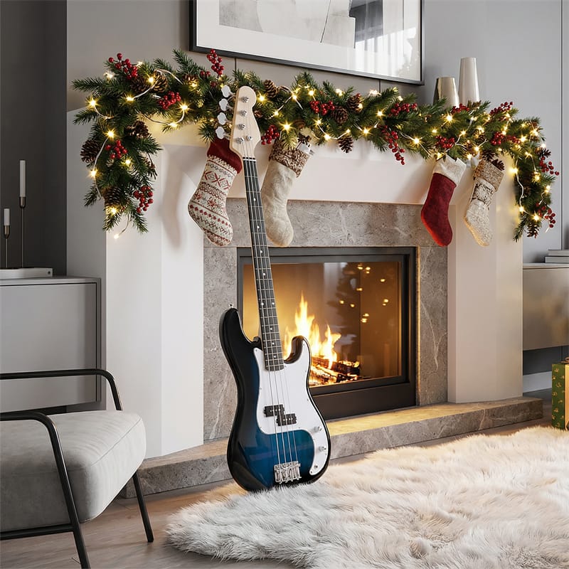 46" Right-handed Electric Bass Guitar, 4 Strings Full Size Bass Kit with Double Pickups, Open-gear Tuning, Gig Bag, Strap & Cable for Beginners