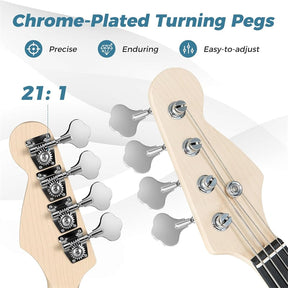 46" Right-handed Electric Bass Guitar, 4 Strings Full Size Bass Kit with Double Pickups, Open-gear Tuning, Gig Bag, Strap & Cable for Beginners