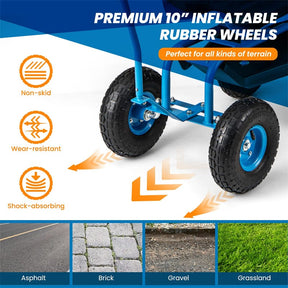 Rolling Garden Cart Workseat Garden Scooter with 360 Degree Swivel Cushioned Seat & Tool Storage, 2 Steering Handles