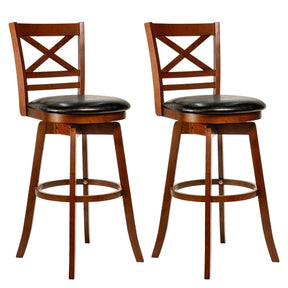 Set of 2 Swivel Counter Height Bar Stools, 30.5" Rubber Wood Barstools with High Back, Footrest & Faux Leather Upholstered Seat for Kitchen Island