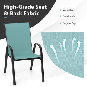 Set of 4 Outdoor Stackable Dining Chairs w/Breathable Fabric, All Weather Heavy Duty Rustproof Steel Frame Patio Lawn Chairs