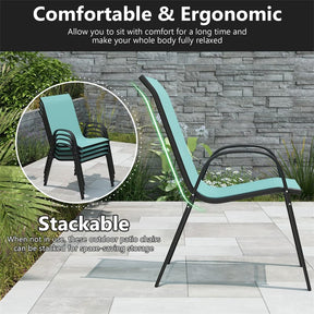 Set of 4 Outdoor Stackable Dining Chairs w/Breathable Fabric, All Weather Heavy Duty Rustproof Steel Frame Patio Lawn Chairs