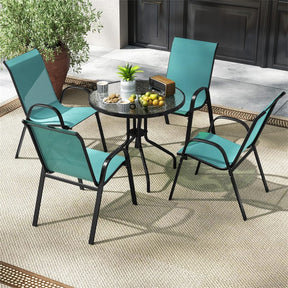 Set of 4 Outdoor Stackable Dining Chairs w/Breathable Fabric, All Weather Heavy Duty Rustproof Steel Frame Patio Lawn Chairs