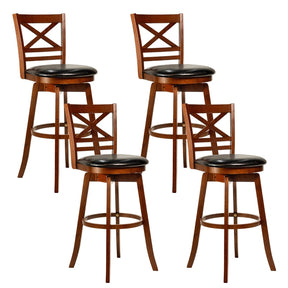 Set of 2 Swivel Counter Height Bar Stools, 30.5" Rubber Wood Barstools with High Back, Footrest & Faux Leather Upholstered Seat for Kitchen Island