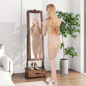 Standing Jewelry Armoire with Full-Length Mirror, Drawers, Lights & Wheels, Lockable Mirror Jewelry Cabinet Storage Organizer