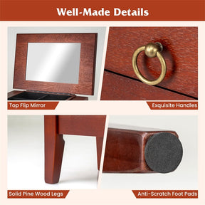 Large Standing Jewelry Armoire Cabinet Wooden Storage Chest with 9 Drawers, 2 Side Doors, 8 Hooks, Top Flip Mirror & Organizer