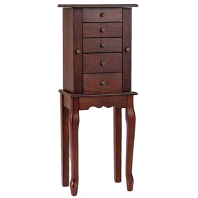 Standing Jewelry Armoire Cabinet with Flip Top Mirror, 4 Drawers, 8 Necklace Hooks & 2 Side Doors, Jewelry Storage Organizer Chest for Bedroom