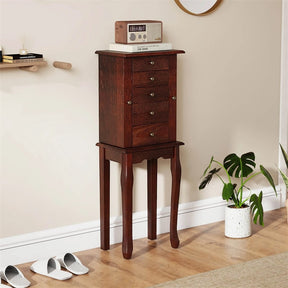 Standing Jewelry Armoire Cabinet with Flip Top Mirror, 4 Drawers, 8 Necklace Hooks & 2 Side Doors, Jewelry Storage Organizer Chest for Bedroom