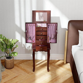 Standing Jewelry Armoire Cabinet with Flip Top Mirror, 4 Drawers, 8 Necklace Hooks & 2 Side Doors, Jewelry Storage Organizer Chest for Bedroom