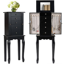 Standing Jewelry Armoire Cabinet with Flip Top Mirror, 4 Drawers, 8 Necklace Hooks & 2 Side Doors, Jewelry Storage Organizer Chest for Bedroom