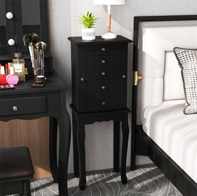 Standing Jewelry Armoire Cabinet with Flip Top Mirror, 4 Drawers, 8 Necklace Hooks & 2 Side Doors, Jewelry Storage Organizer Chest for Bedroom