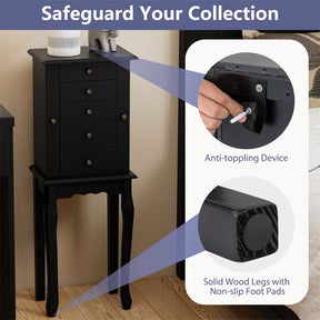 Standing Jewelry Armoire Cabinet with Flip Top Mirror, 4 Drawers, 8 Necklace Hooks & 2 Side Doors, Jewelry Storage Organizer Chest for Bedroom