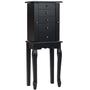 Standing Jewelry Armoire Cabinet with Flip Top Mirror, 4 Drawers, 8 Necklace Hooks & 2 Side Doors, Jewelry Storage Organizer Chest for Bedroom