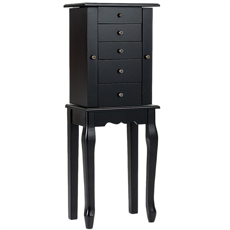 Standing Jewelry Armoire Cabinet with Flip Top Mirror, 4 Drawers, 8 Necklace Hooks & 2 Side Doors, Jewelry Storage Organizer Chest for Bedroom