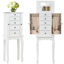 Standing Jewelry Armoire Cabinet with Flip Top Mirror, 4 Drawers, 8 Necklace Hooks & 2 Side Doors, Jewelry Storage Organizer Chest for Bedroom