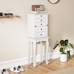 Standing Jewelry Armoire Cabinet with Flip Top Mirror, 4 Drawers, 8 Necklace Hooks & 2 Side Doors, Jewelry Storage Organizer Chest for Bedroom