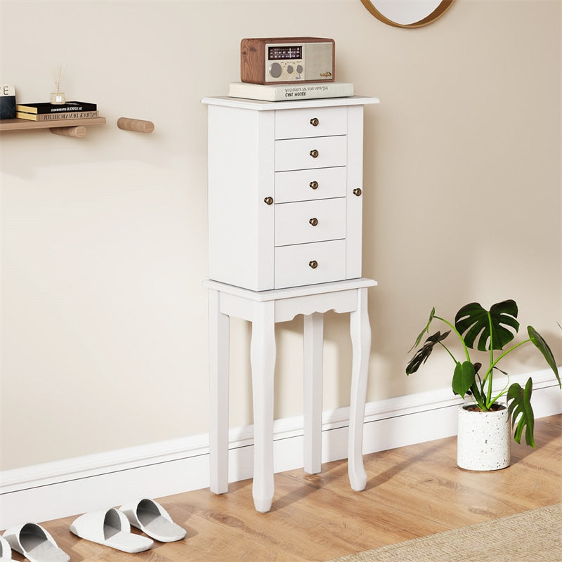 Standing Jewelry Armoire Cabinet with Flip Top Mirror, 4 Drawers, 8 Necklace Hooks & 2 Side Doors, Jewelry Storage Organizer Chest for Bedroom