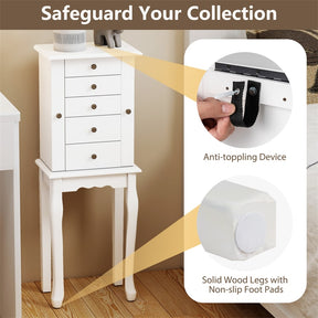 Standing Jewelry Armoire Cabinet with Flip Top Mirror, 4 Drawers, 8 Necklace Hooks & 2 Side Doors, Jewelry Storage Organizer Chest for Bedroom