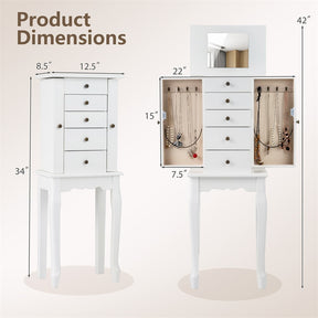 Standing Jewelry Armoire Cabinet with Flip Top Mirror, 4 Drawers, 8 Necklace Hooks & 2 Side Doors, Jewelry Storage Organizer Chest for Bedroom