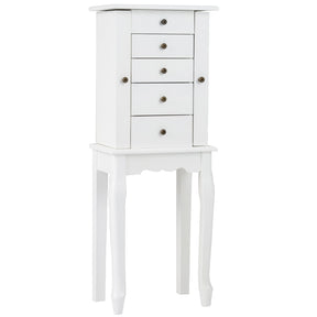 Standing Jewelry Armoire Cabinet with Flip Top Mirror, 4 Drawers, 8 Necklace Hooks & 2 Side Doors, Jewelry Storage Organizer Chest for Bedroom