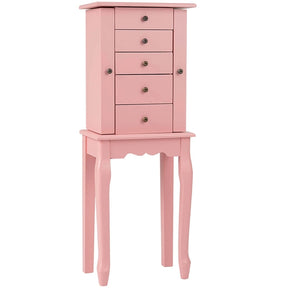 Standing Jewelry Armoire Cabinet with Flip Top Mirror, 4 Drawers, 8 Necklace Hooks & 2 Side Doors, Jewelry Storage Organizer Chest for Bedroom