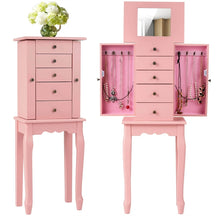 Standing Jewelry Armoire Cabinet with Flip Top Mirror, 4 Drawers, 8 Necklace Hooks & 2 Side Doors, Jewelry Storage Organizer Chest for Bedroom