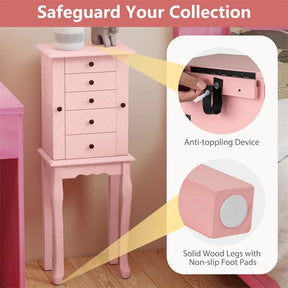 Standing Jewelry Armoire Cabinet with Flip Top Mirror, 4 Drawers, 8 Necklace Hooks & 2 Side Doors, Jewelry Storage Organizer Chest for Bedroom