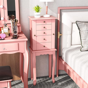 Standing Jewelry Armoire Cabinet with Flip Top Mirror, 4 Drawers, 8 Necklace Hooks & 2 Side Doors, Jewelry Storage Organizer Chest for Bedroom