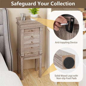 Standing Jewelry Armoire Cabinet with Flip Top Mirror, 5 Drawers & 2 Swing Doors, Velvet Lined Jewelry Storage Organizer for Necklaces Rings