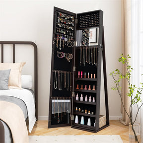 Standing Jewelry Armoire with Full Length Mirror, 2-in-1 Lockable Jewelry Cabinet Organizer Inside Makeup Mirror, Large Storage Capacity